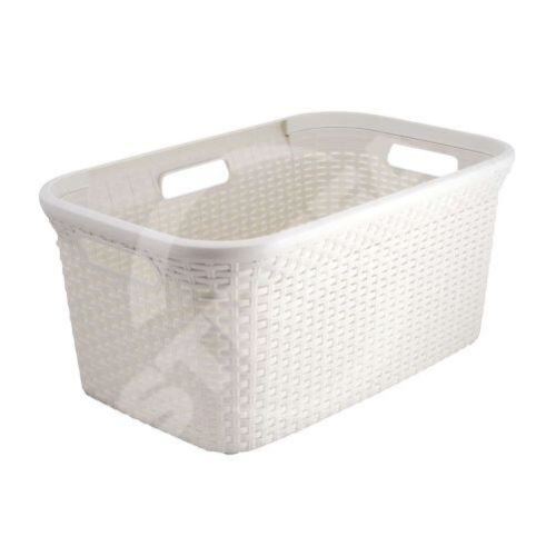 Plastikowy kosz na czyste ubrania RATTAN 60x40x24cm kremowy