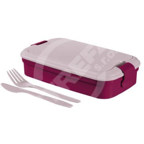 Pudełko na przekąski LUNCH & GO 23x14x7cm + sztućce, plastikowe, fioletowe