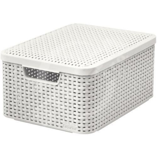 Koszyk plastikowy RATTAN kremowy 40x29x19cm (M) z pokrywką