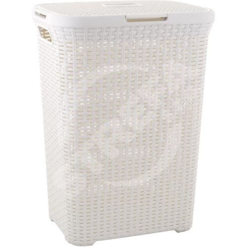 Plastikowy kosz na pranie RATTAN 60l 45x34x62cm kremowy