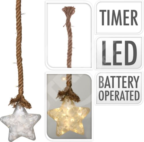 Oświetlenie LED STAR rozmiar 20cm, na lince 95cm z timerem, szklana perła