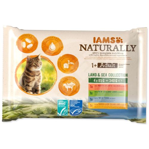 IAMS Naturalnie morskie i lądowe mięso w sosie wielopak (4x85g) 340 g