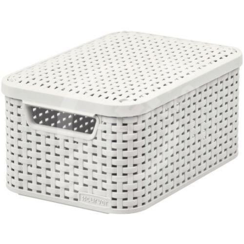 Koszyk plastikowy RATTAN kremowy 29x20x14cm (S) z pokrywką