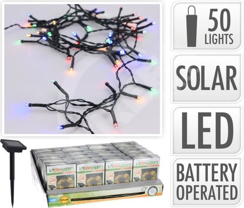 Solarne lampki choinkowe 2m, 50LED, ciepła biel, zielony przewód